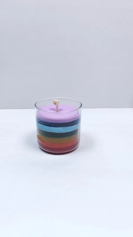 شمع جار شیشه هفت چاکراه موم عسلی